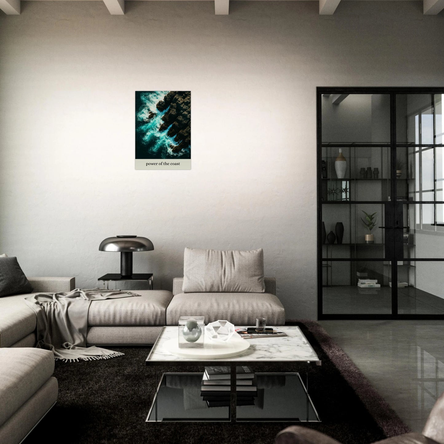 Poster „Coastal Force“ in A4, A3, A2 und A1 – Premium-Wandkunst mit Meeresbrandung und steiler Küste.