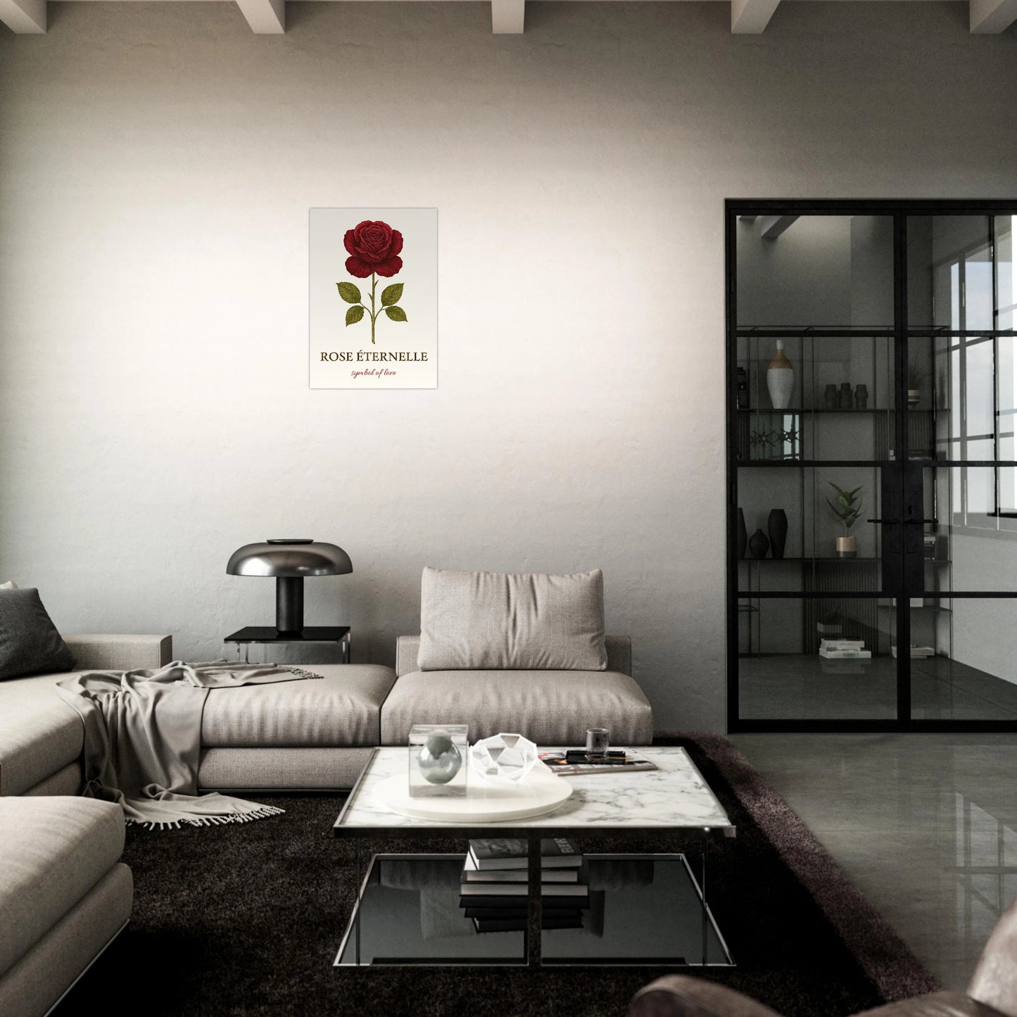 Eternal Rose flower poster showcased in gallery-style setting – premium botanical wall art.