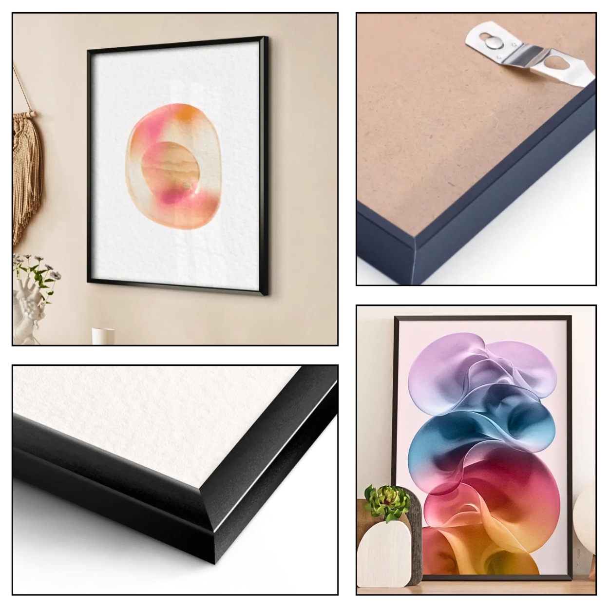 Miami wall art material and frame overview, black metal frame with premium vintage city art print