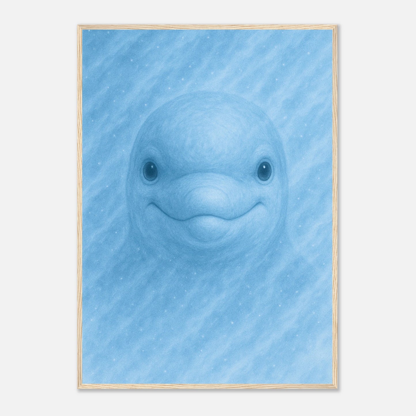 Delfin Poster „Aqua Mood“ im hellen Holzrahmen – stilvolles Wandbild in Blau für Wohnzimmer und Büro