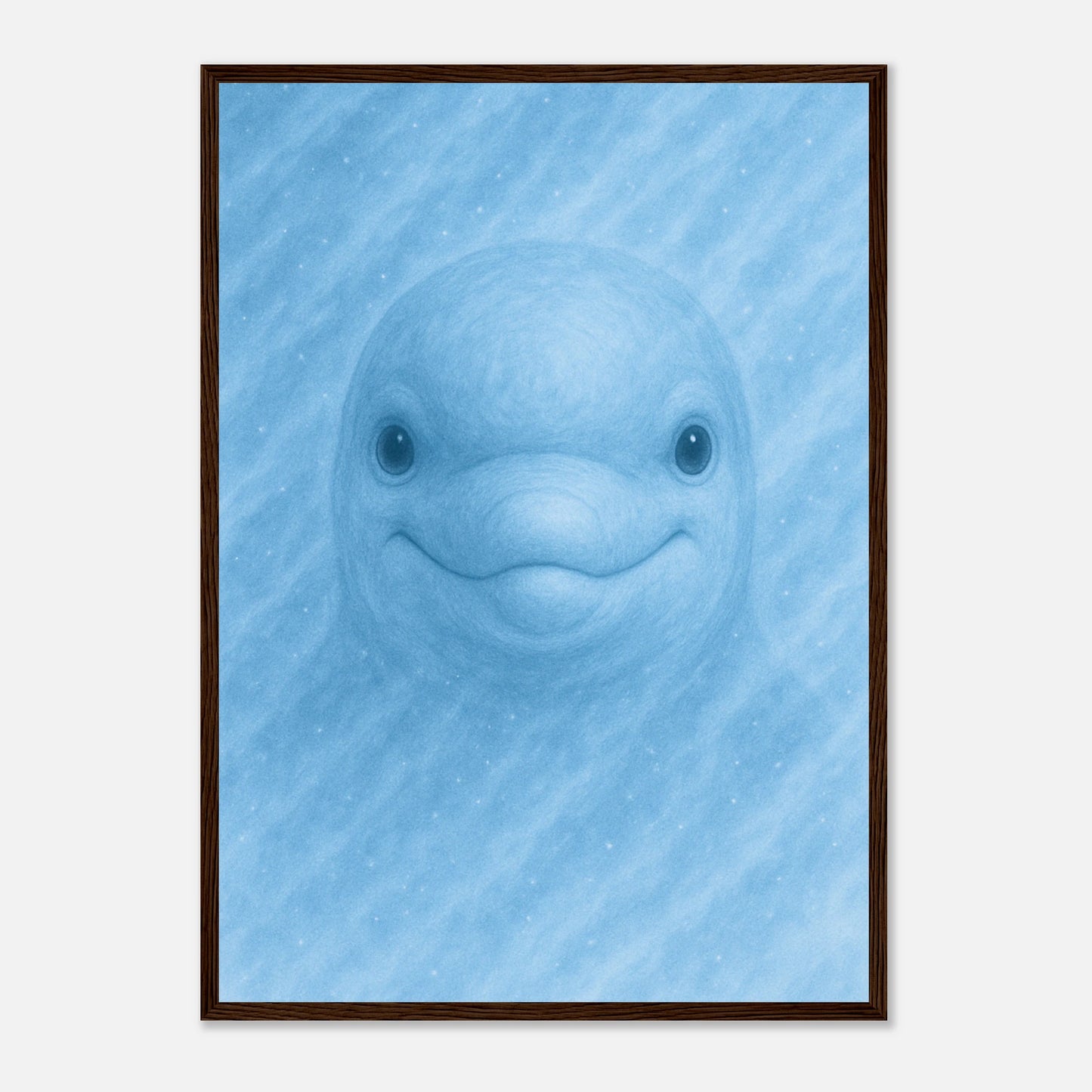Gerahmtes Poster „Aqua Mood“ mit Delfin im dunkelbraunen Holzrahmen – maritimes Wandbild für moderne Einrichtungen