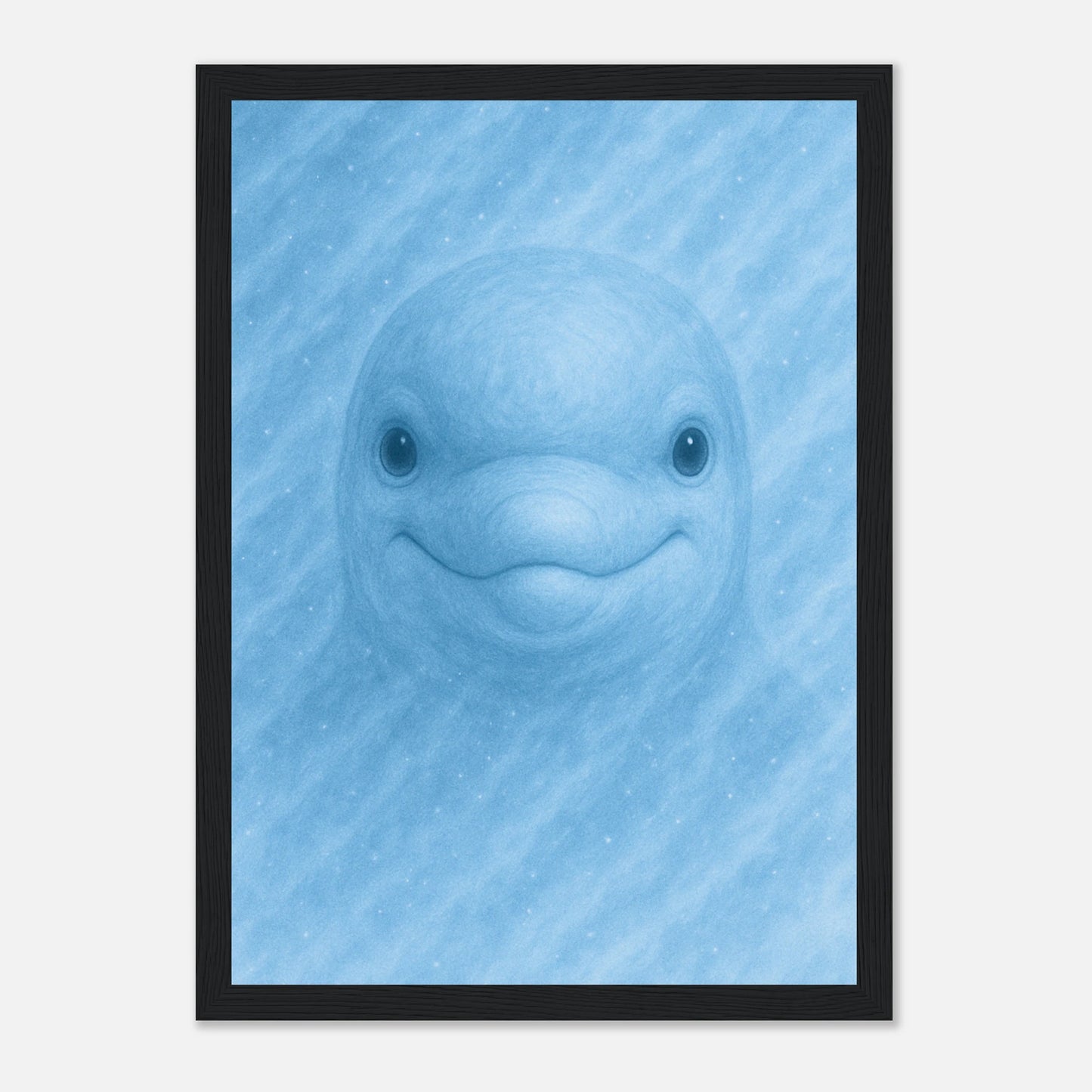 Delfin Poster „Aqua Mood“ im schwarzen Rahmen – elegante Wanddekoration in Blau für Wohnzimmer und Büro