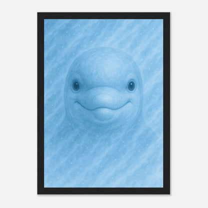 Delfin Poster „Aqua Mood“ im schwarzen Rahmen – elegante Wanddekoration in Blau für Wohnzimmer und Büro
