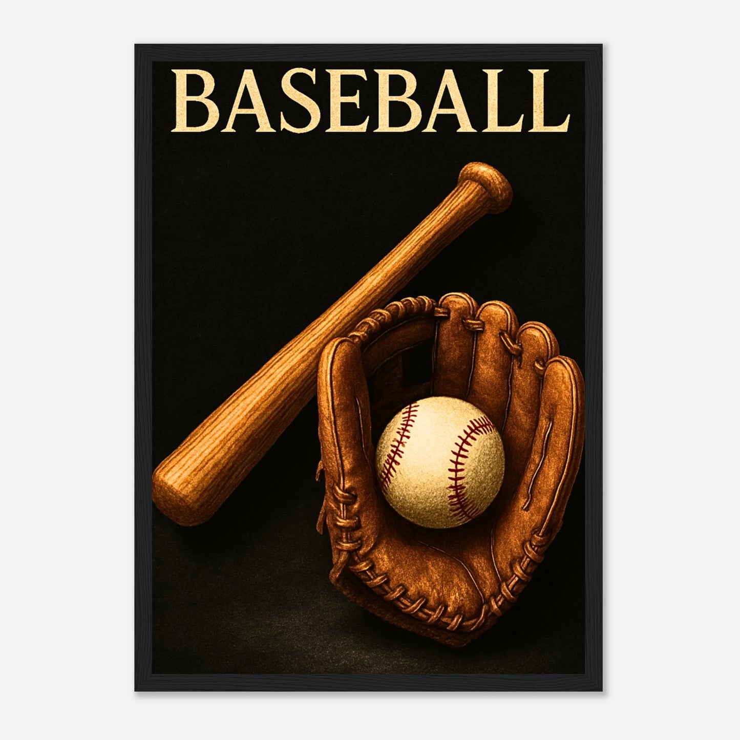 Baseball Poster „Timeless Tradition“ im schwarzen Holzrahmen – moderne Wanddekoration für Sportbegeisterte.