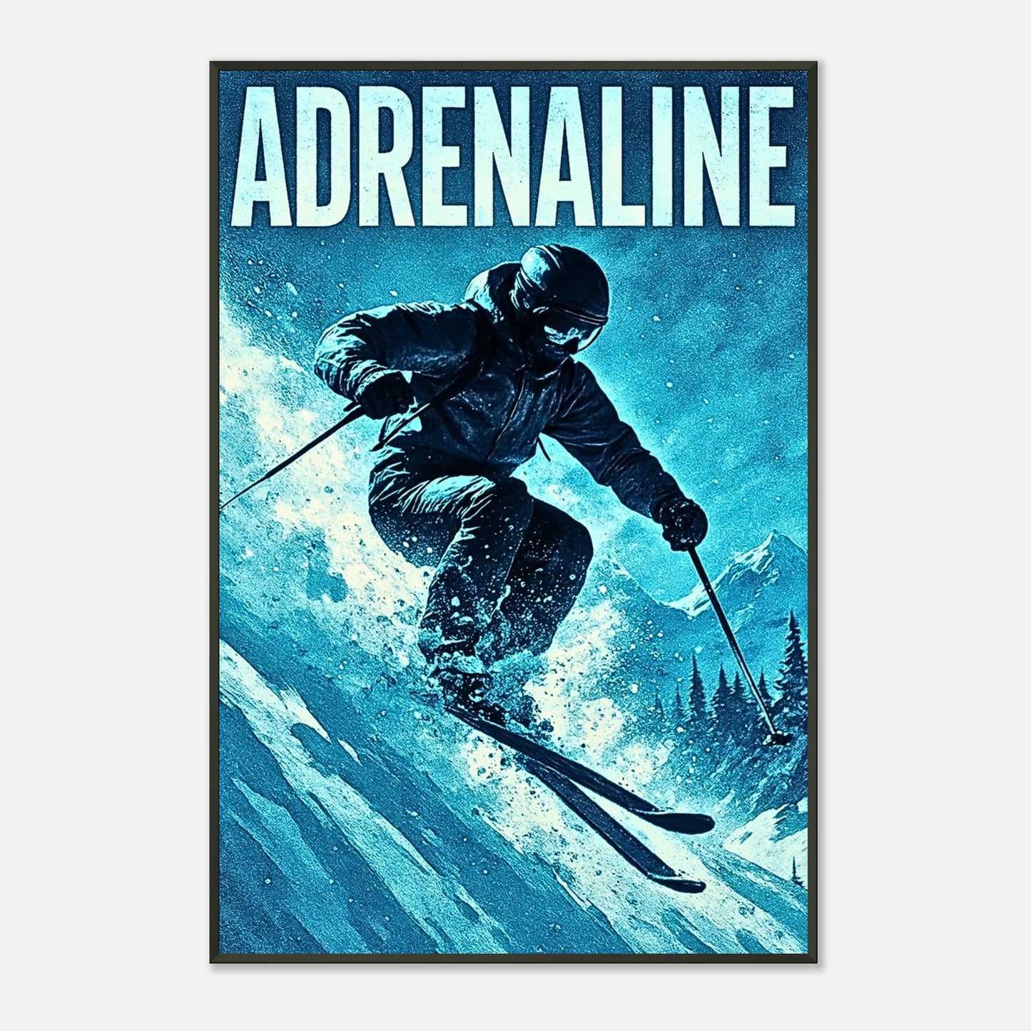 Winterposter „Adrenaline Rush“ – Skifahrer in voller Bewegung | Hochwertiges Druckdesign im schwarzen Metallrahmen | DEFA Designs