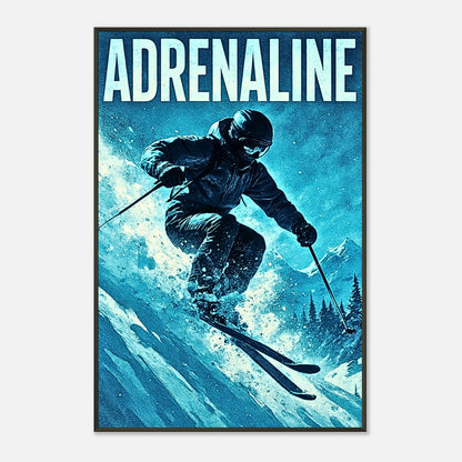 Winterposter „Adrenaline Rush“ – Skifahrer in voller Bewegung | Hochwertiges Druckdesign im schwarzen Metallrahmen | DEFA Designs