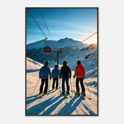 Detailaufnahme des Alpine Adventure Posters – helle Sonne, tiefe Schatten im Schnee, hochwertige Druckqualität und realistische Farbwirkung.