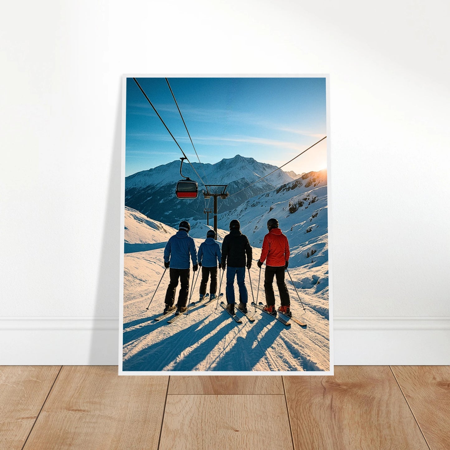 Alpine Adventure Poster ohne Rahmen – Ski Landschaft im Winter mit Bergen, angelehnt an die Wand