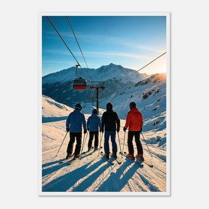 Alpine Adventure Poster im weißen Holzrahmen – Ski Poster mit Bergen und Winterlandschaft, perfekte Wanddeko für Wohnzimmer