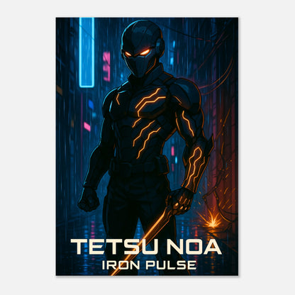 Tetsu Noa Anime Wandbild – Iron Pulse. Japanisch inspiriertes Poster mit futuristischem Krieger im Cyberpunk-Design