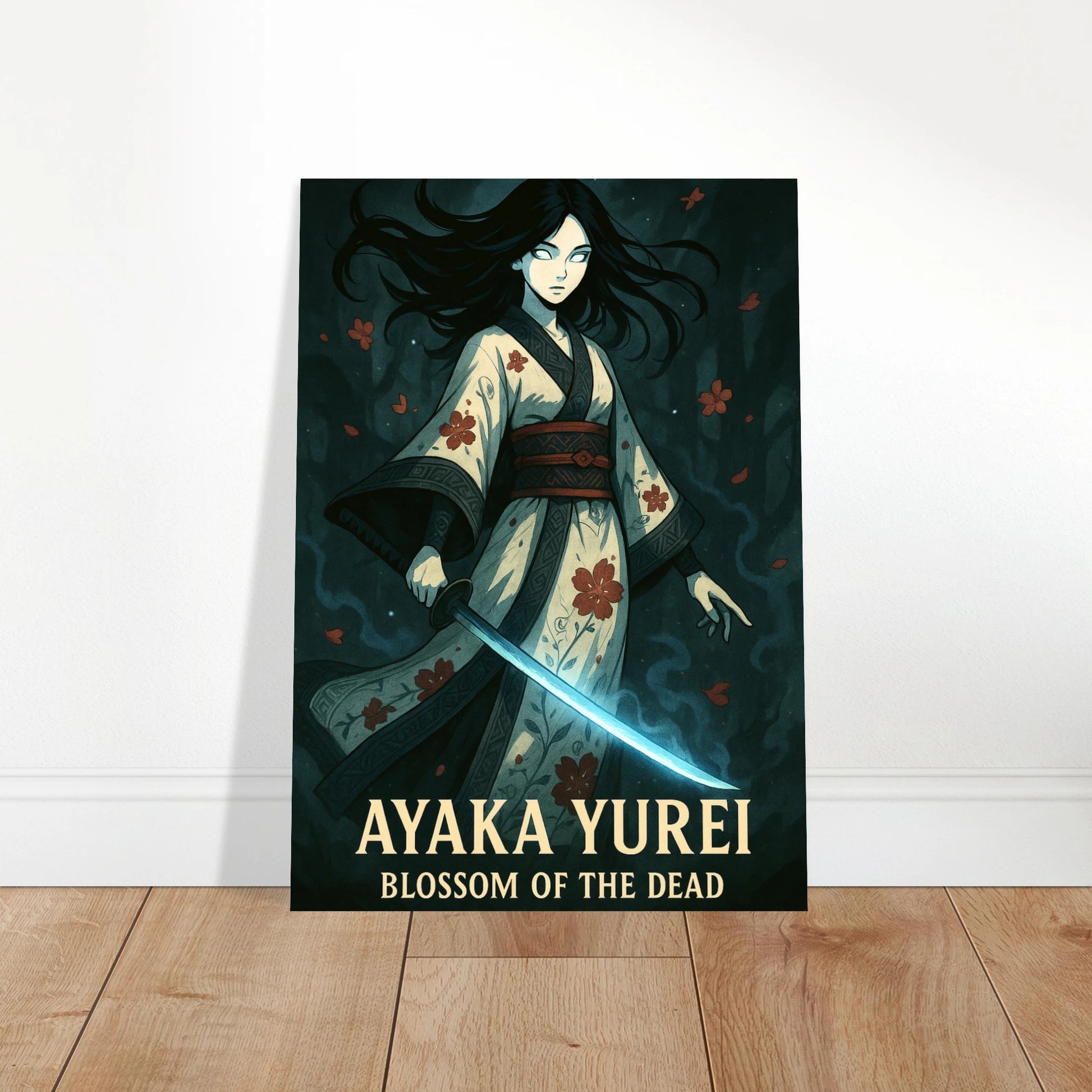 Anime Wandposter AYAKA YUREI im Wohnzimmer | Samurai Artwork „Blossom of the Dead“ | Exklusive DEFA Wanddeko