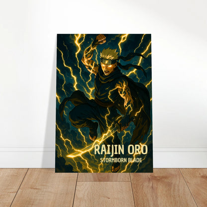 Anime Wandkunst Raijin Oro – Storm of Thunder. Kraftvolles Poster mit Blitz und Donner als moderne Raumgestaltung