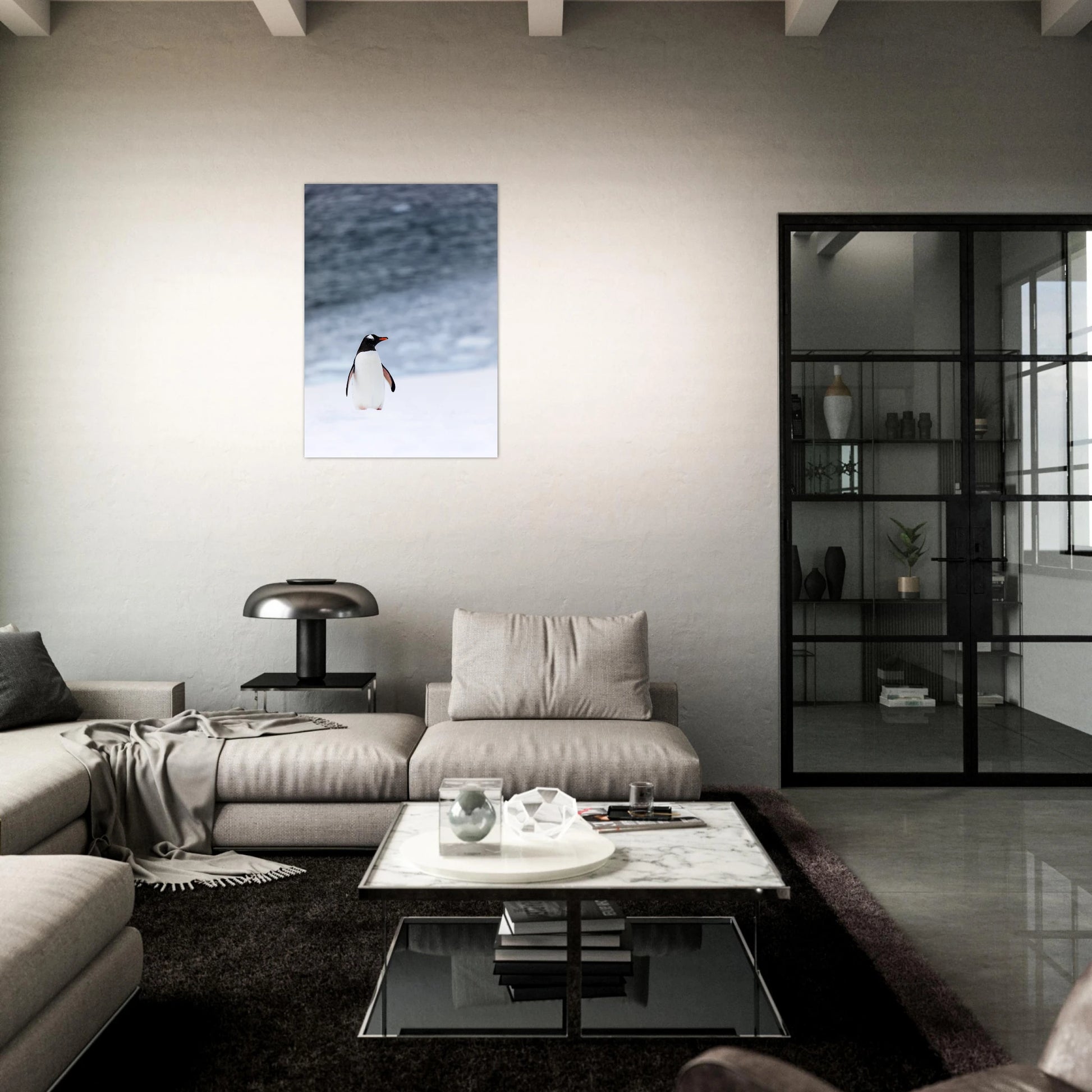 Antarctic Stroll Poster – naturinspirierte Tierkunst mit Pinguin für gemütliche Wohnräume.