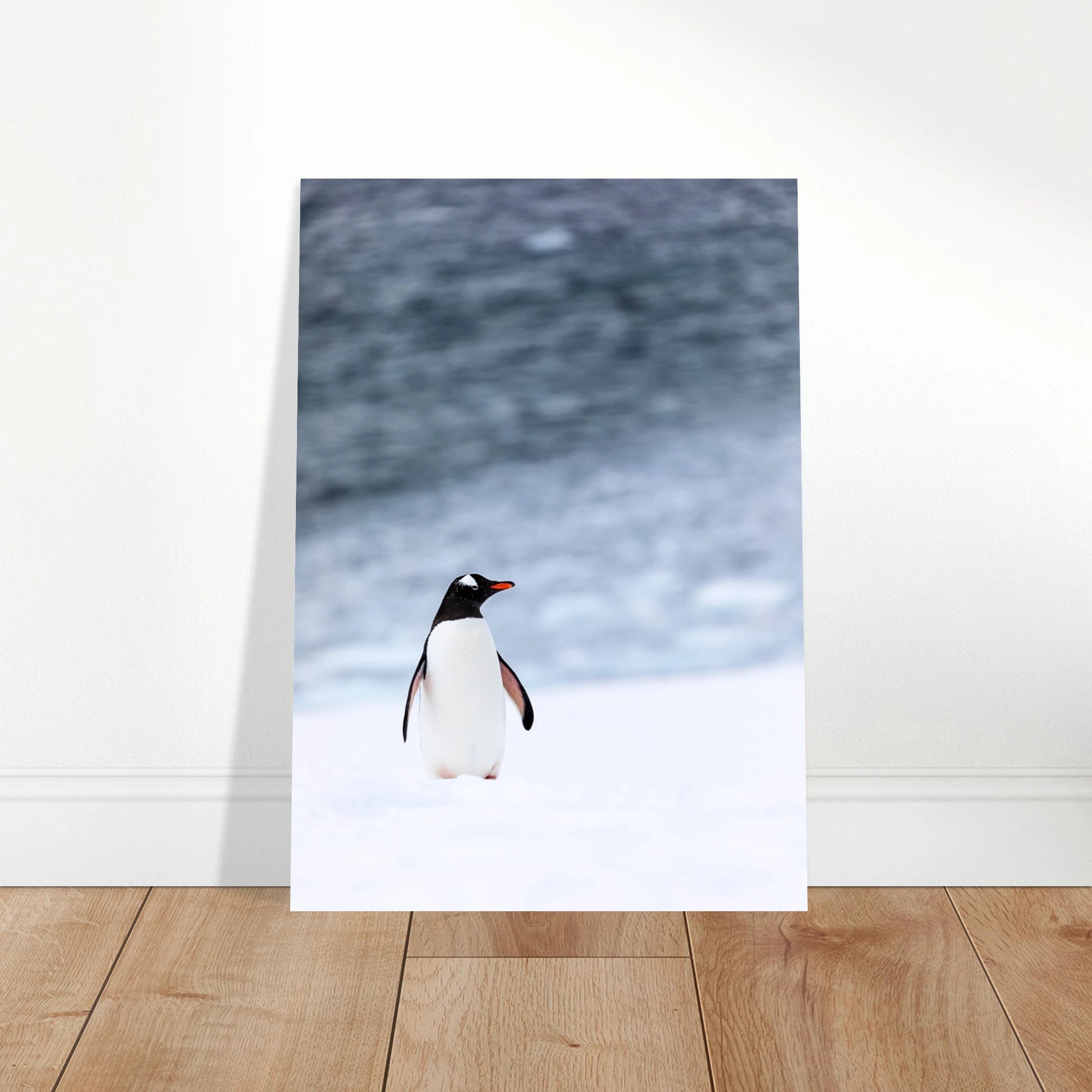 Antarctic Stroll Poster – stilvolle Tierkunst mit Pinguin im modernen Wohnzimmer.