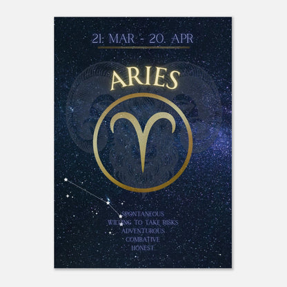 Astrologisches Aries Sternzeichen-Poster – Wandbild mit Sternbild-Konstellation und luxuriösem Design in Blau-Gold
