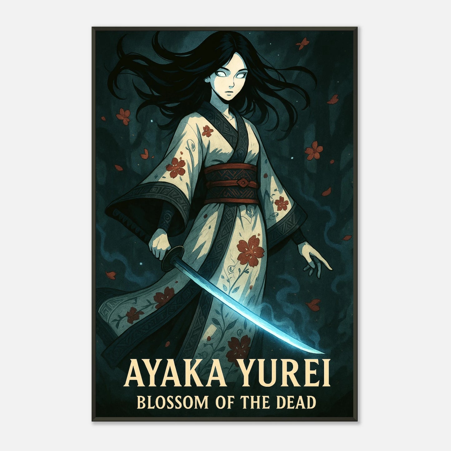 Ayaka Yurei „Blossom of the Dead“ Anime Print im schwarzen Metallrahmen – hochwertige Kunstdruck Wanddekoration