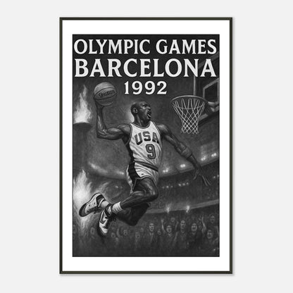 Barcelona 1992 Olympic Basketball Art Print | Hochwertiger Kunstdruck mit Olympia-Motiv im schwarzen Metallrahmen | DEFA Designs