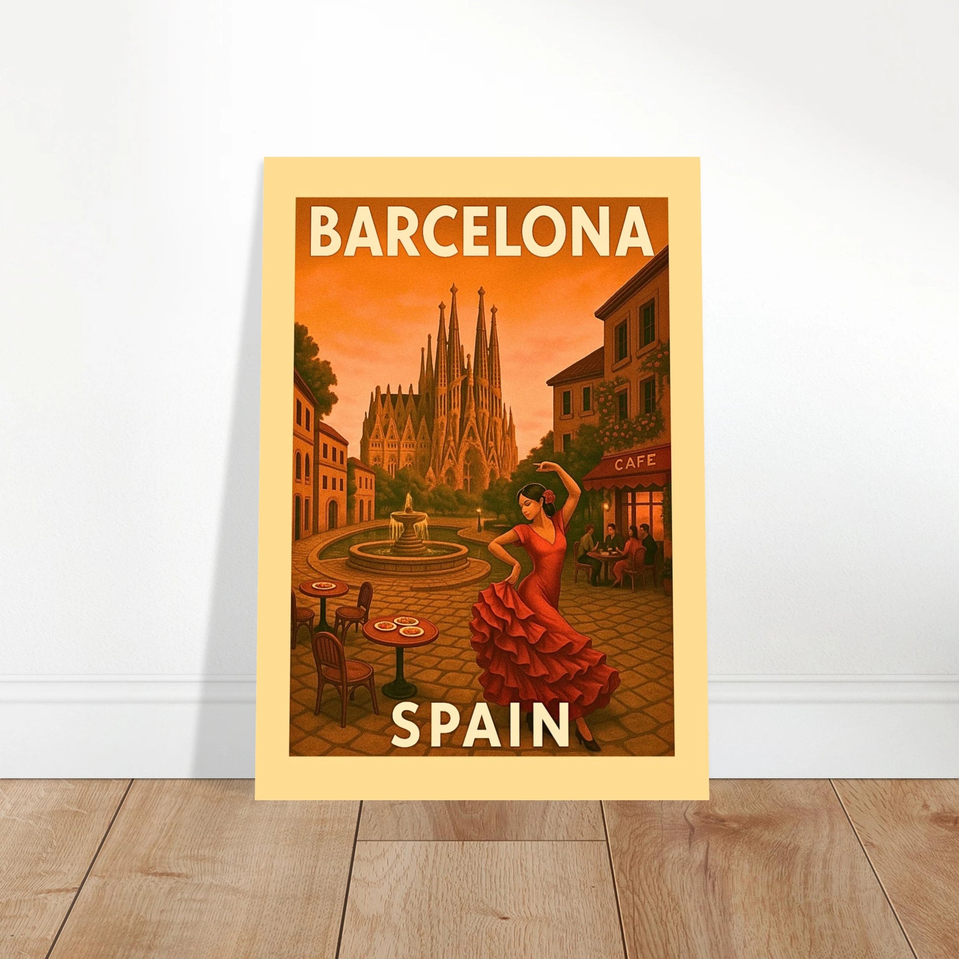 Barcelona Poster Spanien – Vintage Wandbild als stilvolle Deko im Esszimmer oder modernen Interior Design