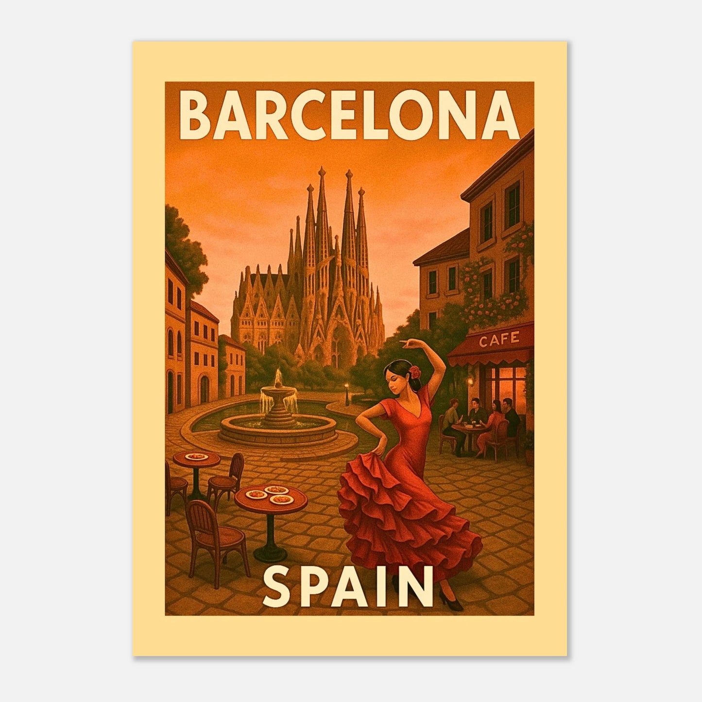 Barcelona Spain Poster im Vintage Design – Wandbild und Wall Art für Wohnzimmer, Büro oder Geschenk