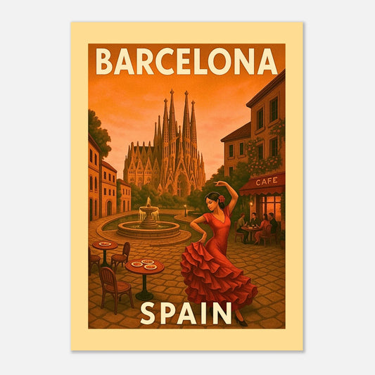 Barcelona Spain Poster im Vintage Design – Wandbild und Wall Art für Wohnzimmer, Büro oder Geschenk