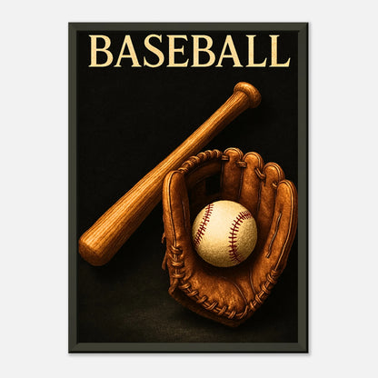 Nahaufnahme des „Timeless Tradition“ Posters – Baseball-Kunst mit nostalgischem Stil und edlem schwarzen Rahmen | DEFA Designs