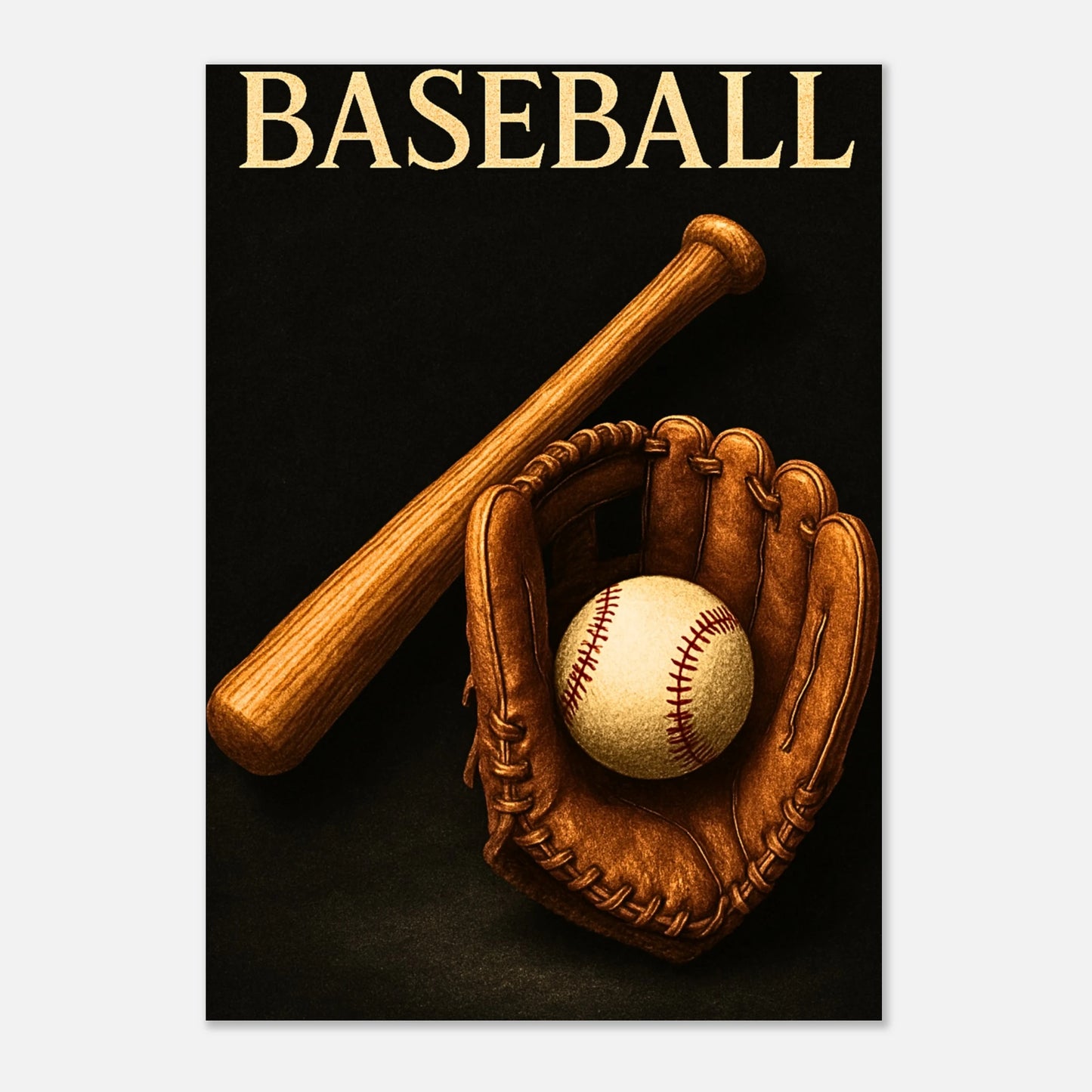 „Edles Baseball Poster Timeless Tradition – dekorativer Sport Kunstdruck auf Holz präsentiert“