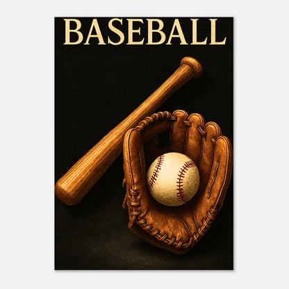 „Edles Baseball Poster Timeless Tradition – dekorativer Sport Kunstdruck auf Holz präsentiert“