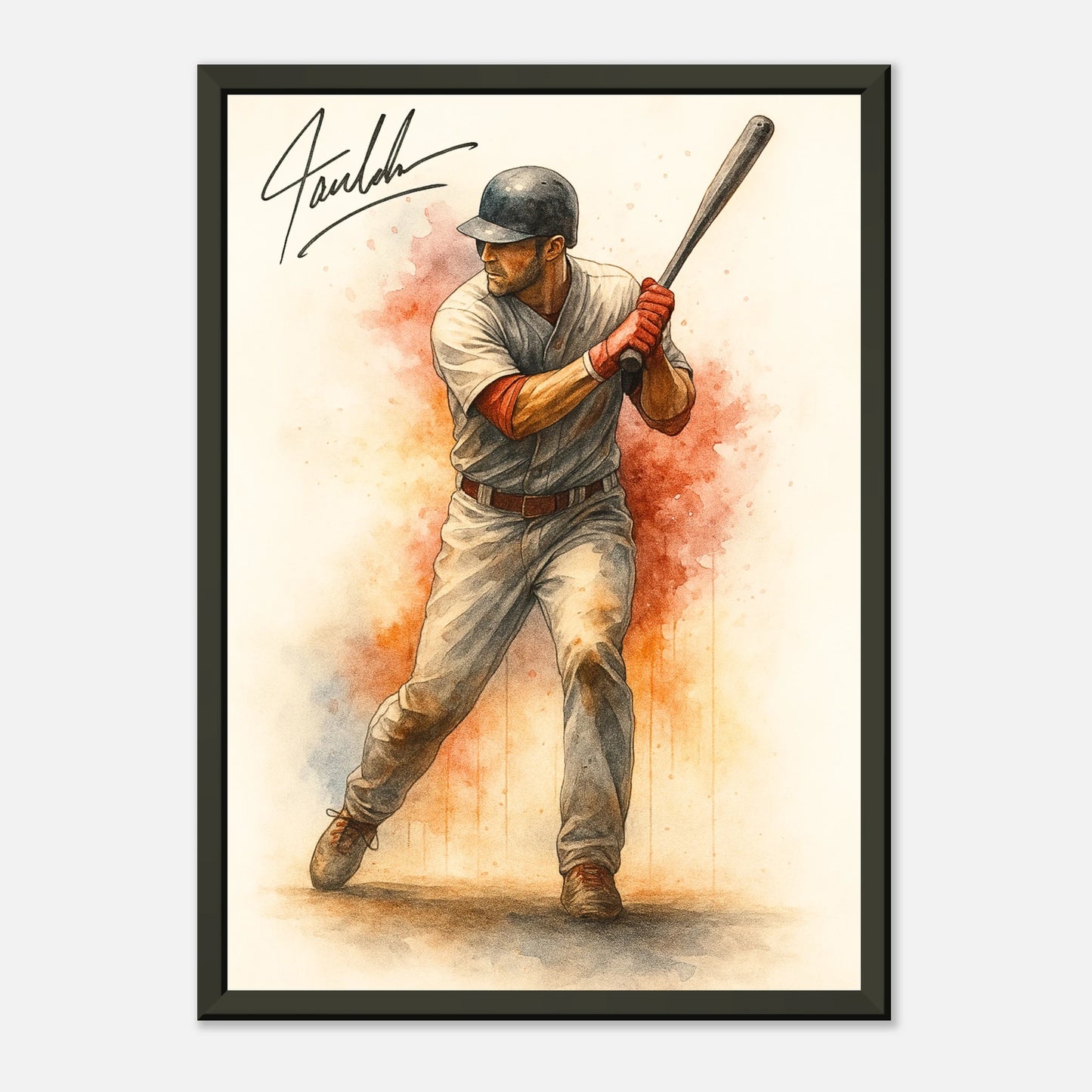 Baseballspieler Poster „Power at the Plate“ – spannender Moment vor dem Schlag, hochwertiger Druck im schwarzen Metallrahmen | DEFA Designs