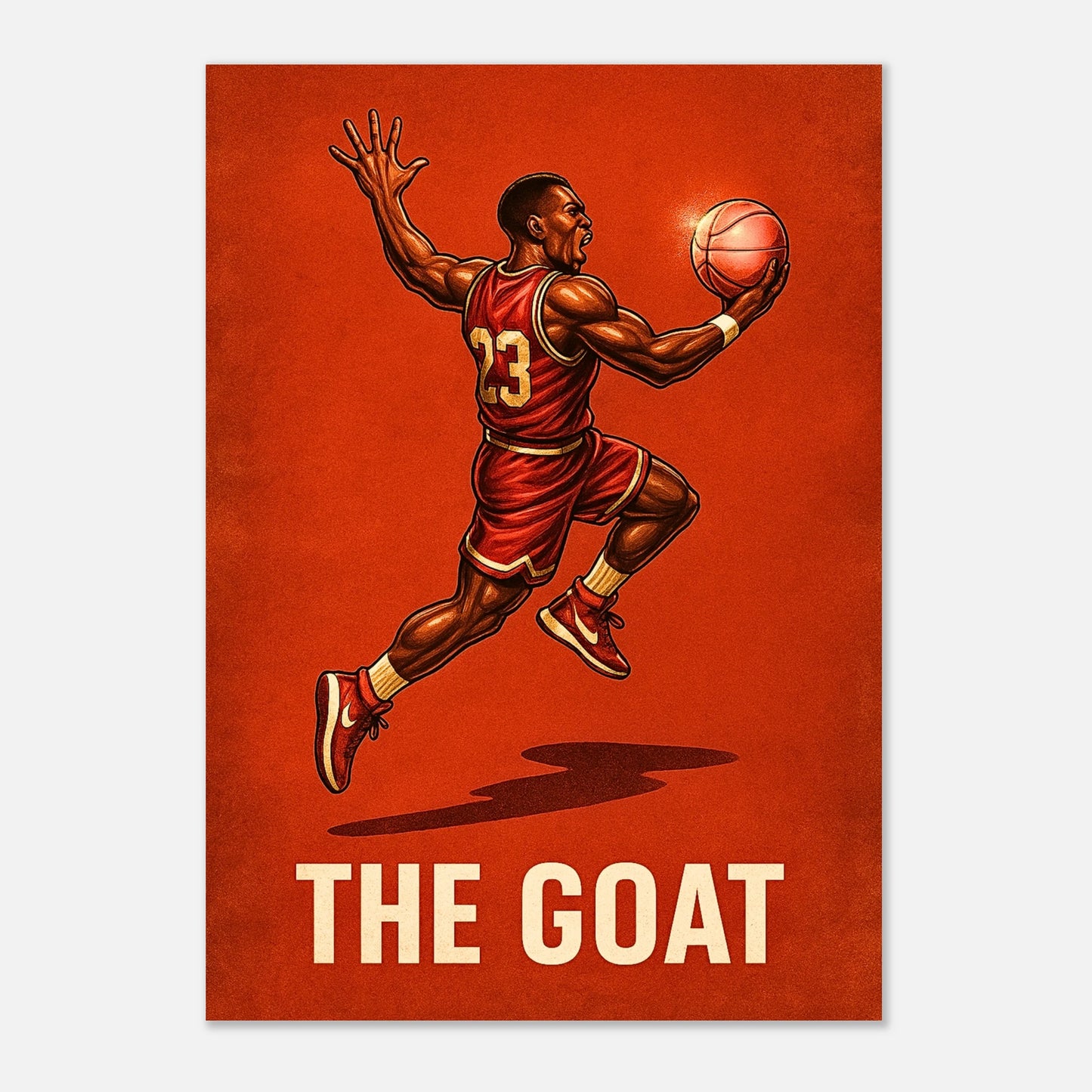 Basketball art print “The GOAT – Air Legend in Flight” – premium sports wall decor for fans, athletes, and collectors.