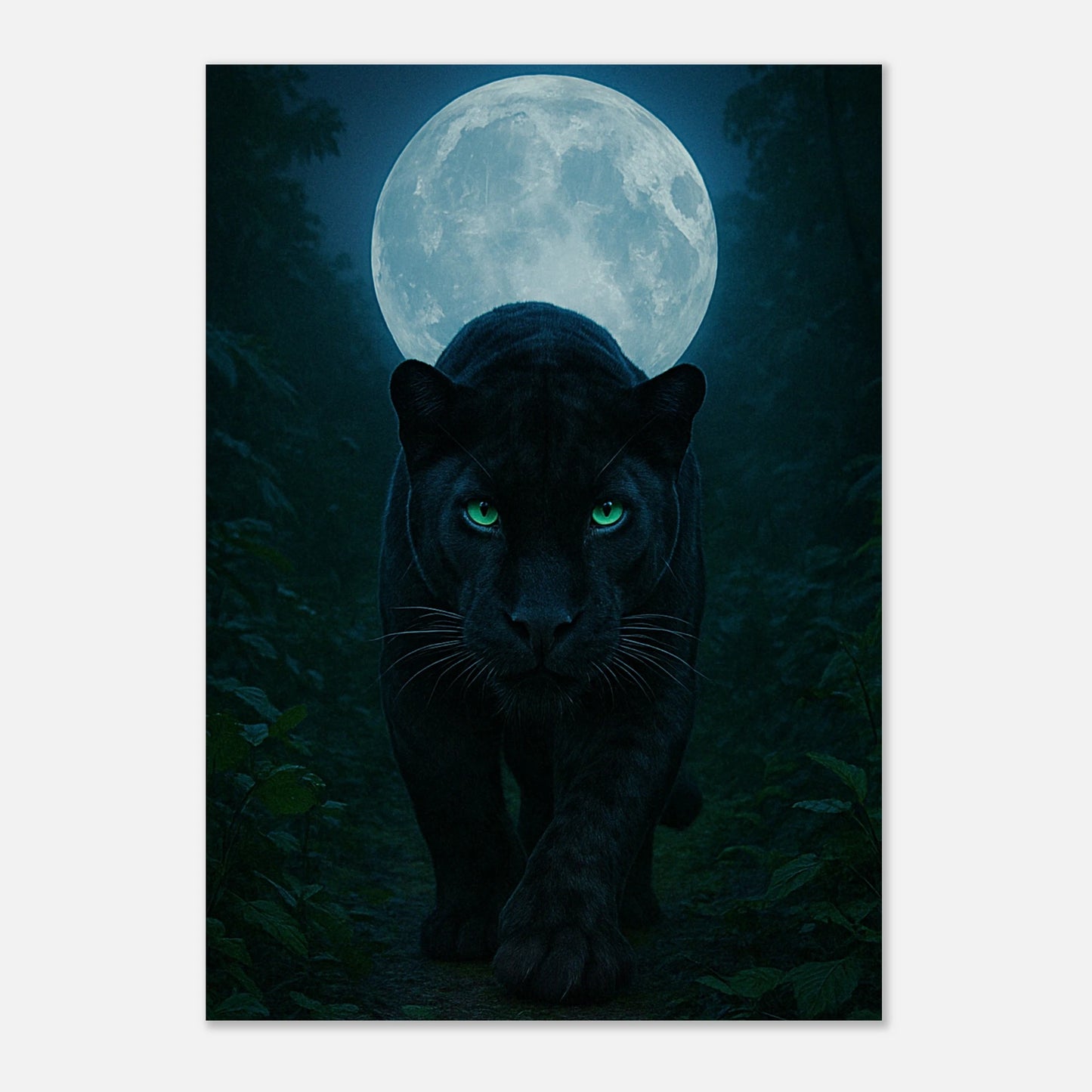 Nahaufnahme des Wild Nights Posters – schwarzer Panther im Mondlicht