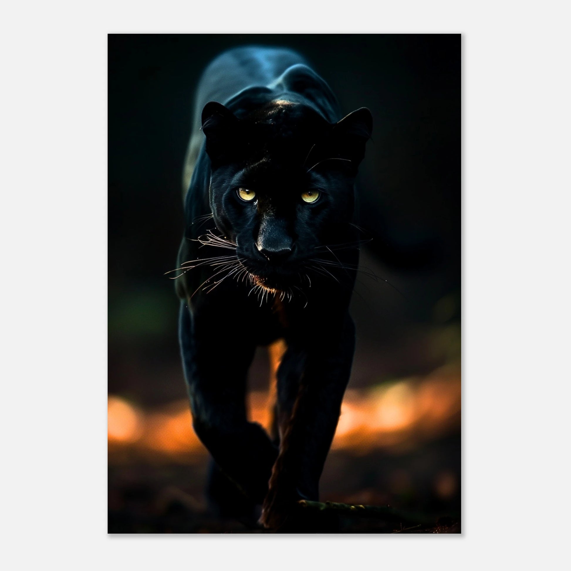 Black panther wildlife wall art with modern glow – striking matte poster by DEFA