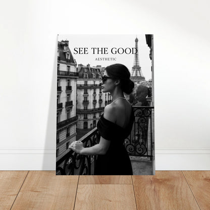 Paris Noir Poster Schwarz-Weiß – angelehntes Wandbild im minimalistischen Interior Design
