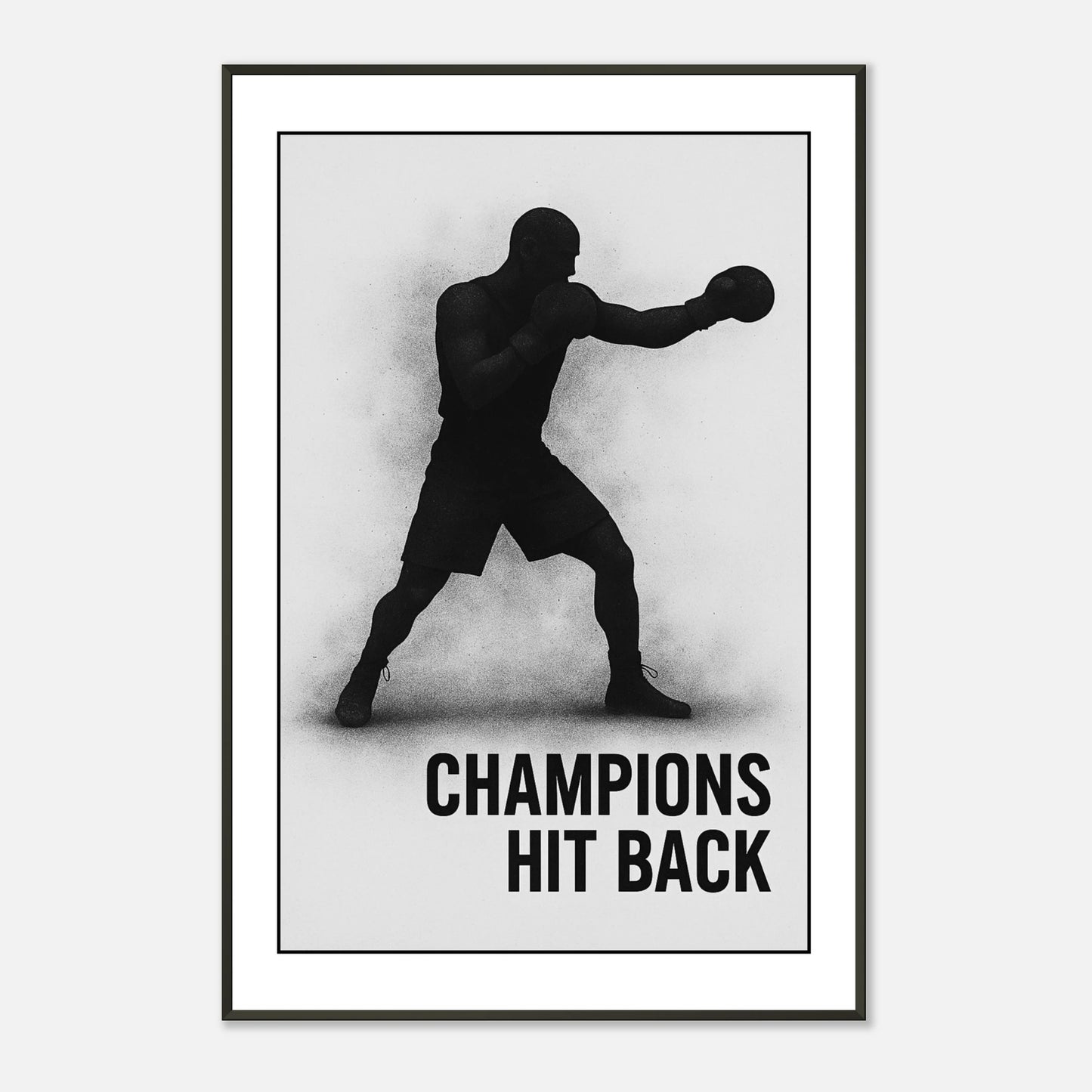 Boxing Wall Art – „Champions Hit Back“ Poster im schwarzen Rahmen, Inspiration für Athleten und Motivationsräume | DEFA Designs