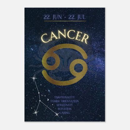 Modernes Cancer Sternzeichen Poster – astrologische Wanddeko mit Krebs-Symbol und Sternbild für Wasserzeichen-Geborene
