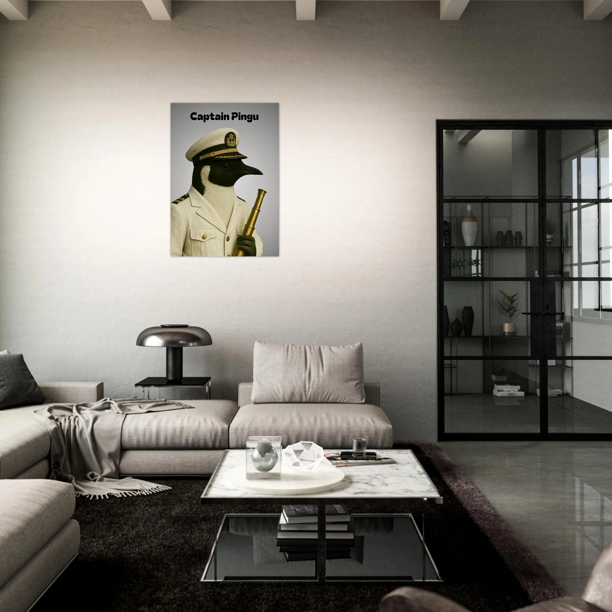 Captain Pingu Poster – maritim inspirierte Pinguin-Kunst für gemütliche Wohnräume.
