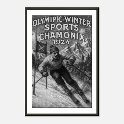 Klassisches Ski-Poster „Chamonix 1924“ mit Skifahrer und Berglandschaft – Vintage Olympic Art Print | DEFA Designs