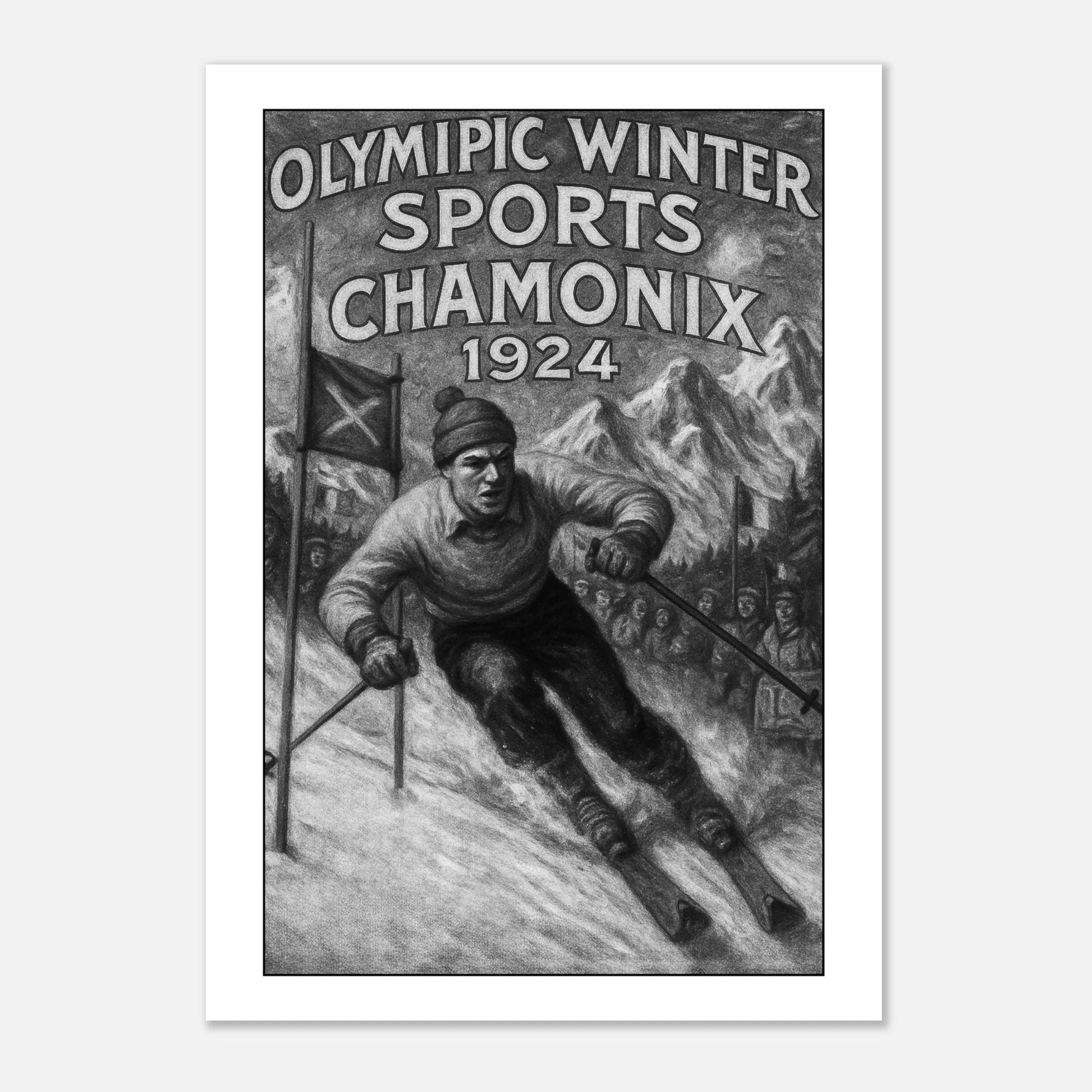 Chamonix 1924 Vintage Ski Poster – First Winter Games Wall Art Print