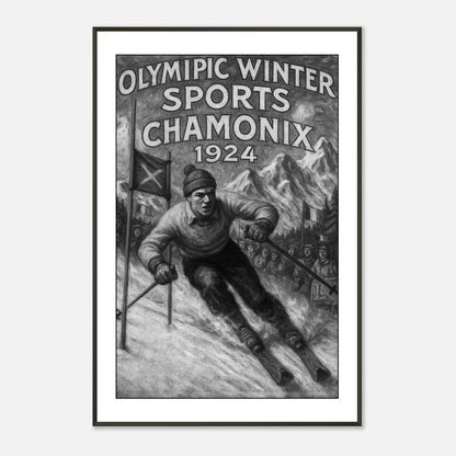 „Chamonix 1924“ – Kunst-Poster mit historischem Ski-Motiv aus den ersten Olympischen Winterspielen | Vintage Wandkunst von DEFA Designs