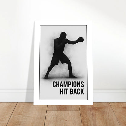 Boxen Poster Champions Hit Back – modernes Sport Artwork als Wandposter für Home Gym und Wohnzimmer