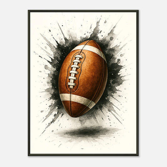 „Chase the End Zone“ Poster im schwarzen Metallrahmen – American-Football-Kunst mit Energie, Zielstrebigkeit und Dynamik | DEFA Designs