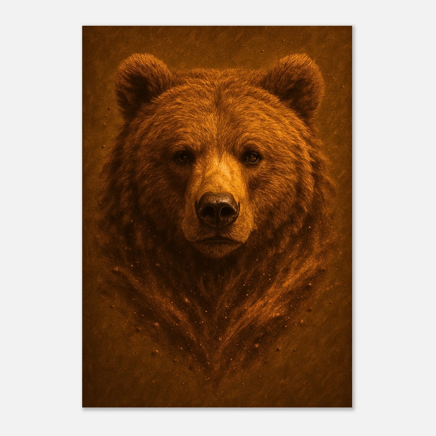Close-up of brown bear head wall art, wildlife nature poster for modern interior decoration.