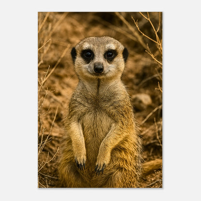 Close-up meerkat wall art poster, wildlife nature print with adorable meerkat in natural setting.