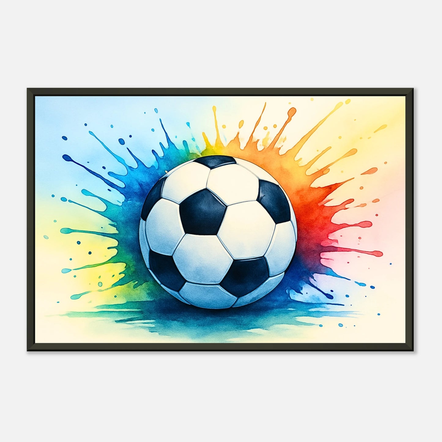„Colorful Kick – The Joy of Soccer“ Poster im schwarzen Metallrahmen – Energiegeladene Sportkunst für jede Raumatmosphäre | DEFA Designs