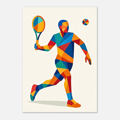 Bunter geometrischer Tennisspieler als modernes Wandposter, hochwertige Sportkunst für Wohnzimmer, Büro oder Sportstudio