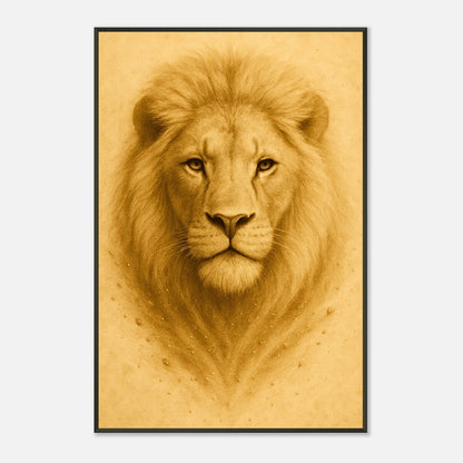 Detailaufnahme des Crown of Calm Posters – beeindruckende Fellstruktur und ausdrucksstarke Augen des Löwen auf hochwertigem Kunstdruck.