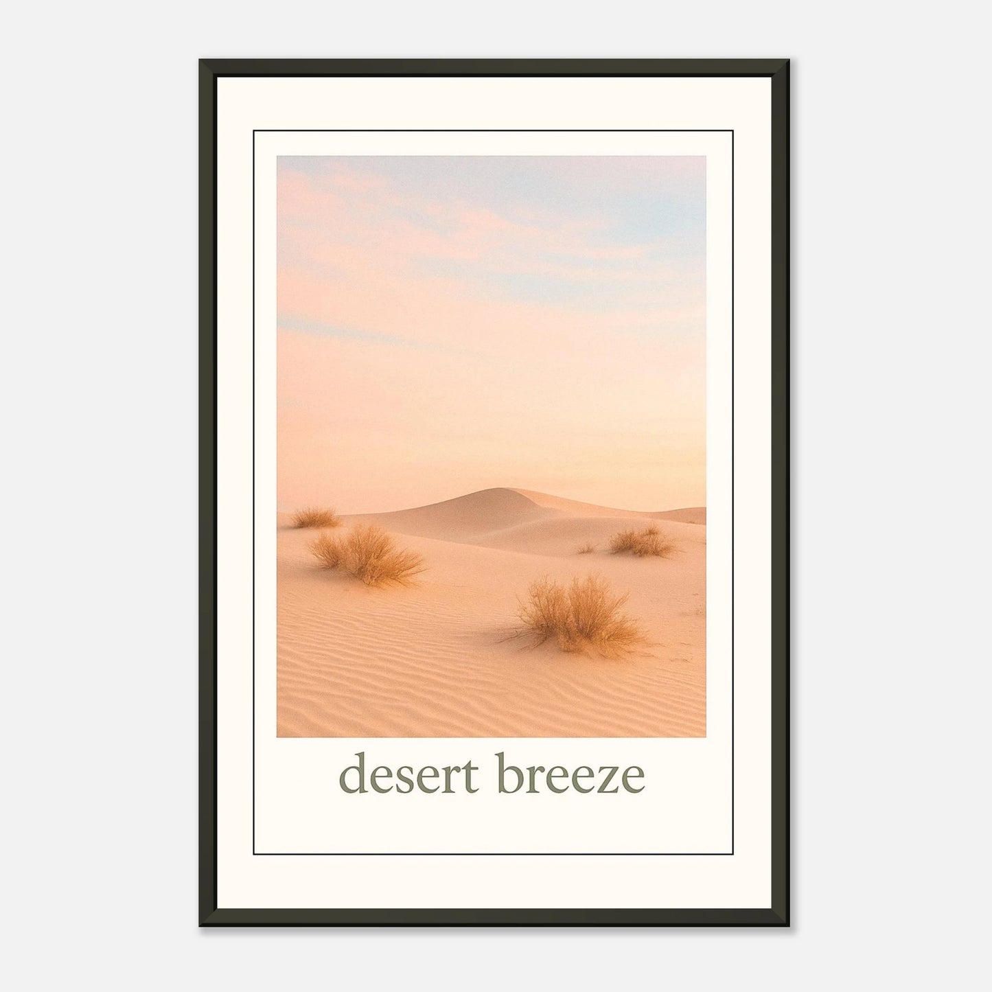 Desert Breeze Wandbild mit sanftem Lichtreflex – warmes Sonnenlicht über Dünenlandschaft, modernes minimalistisches Design.