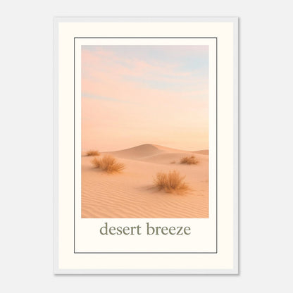 Desert Breeze Poster im weißen Holzrahmen – elegantes, minimalistisches Wandbild mit Sanddünen in Pastelltönen
