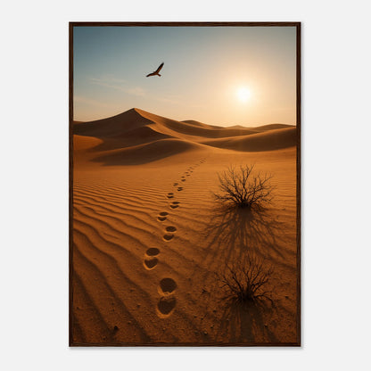 Desert Journey Poster mit dunkelbraunem Holzrahmen – edles Dünenmotiv für Wohnzimmer oder Büro