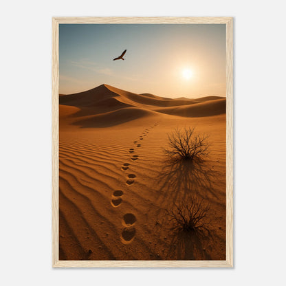 Desert Journey Poster mit hellbraunem Holzrahmen – warme Wüstenlandschaft als dekoratives Wandbild