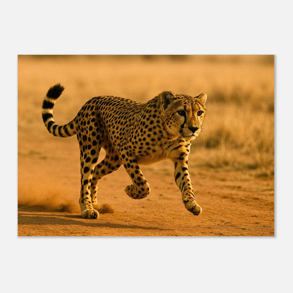 Nahaufnahme vom Cheetah Desert Sprint Poster – edle Tierkunst als Wanddeko.